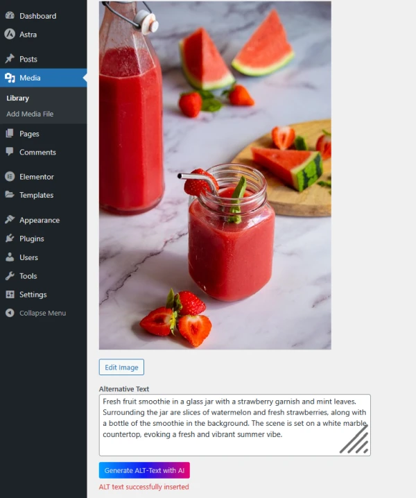 AI generated Alternative Text for WordPress image
