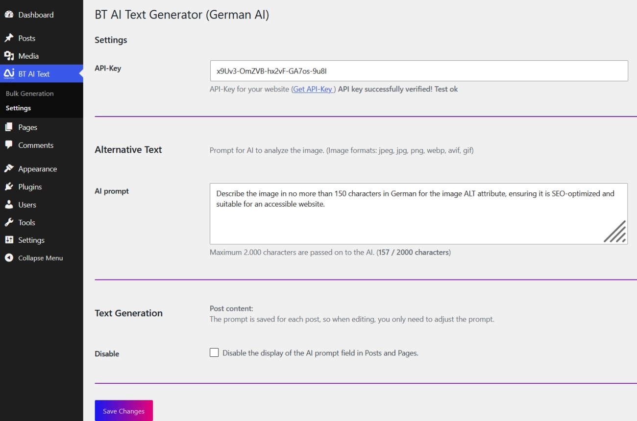 AI WordPress Plugin - Settings